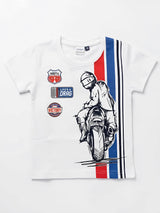 White Biker Graphic Print Round Neck T-Shirt Casual Wear