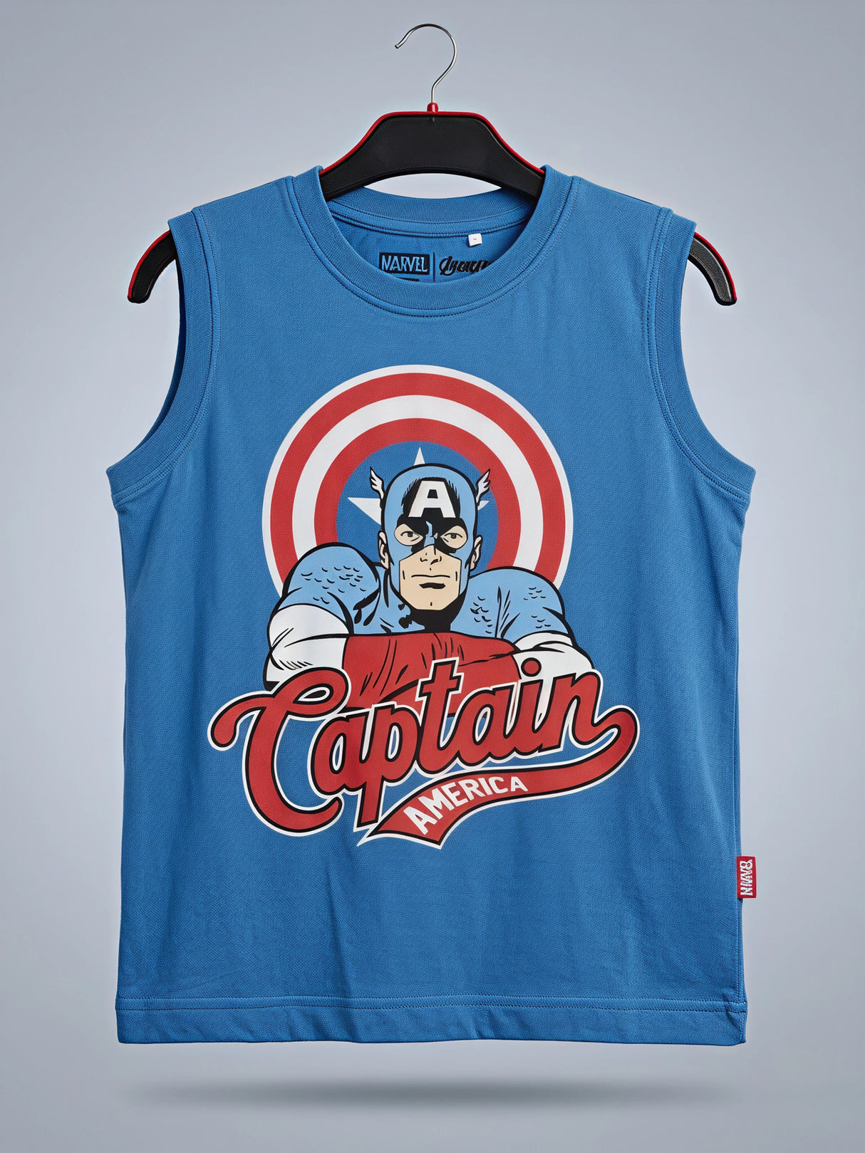 Boys Blue Captain America Printed Sleeveless T-Shirt