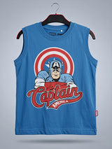 Boys Blue Captain America Printed Sleeveless T-Shirt
