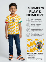 Boys Orange Play Typography Printed Round Neck T-Shirt