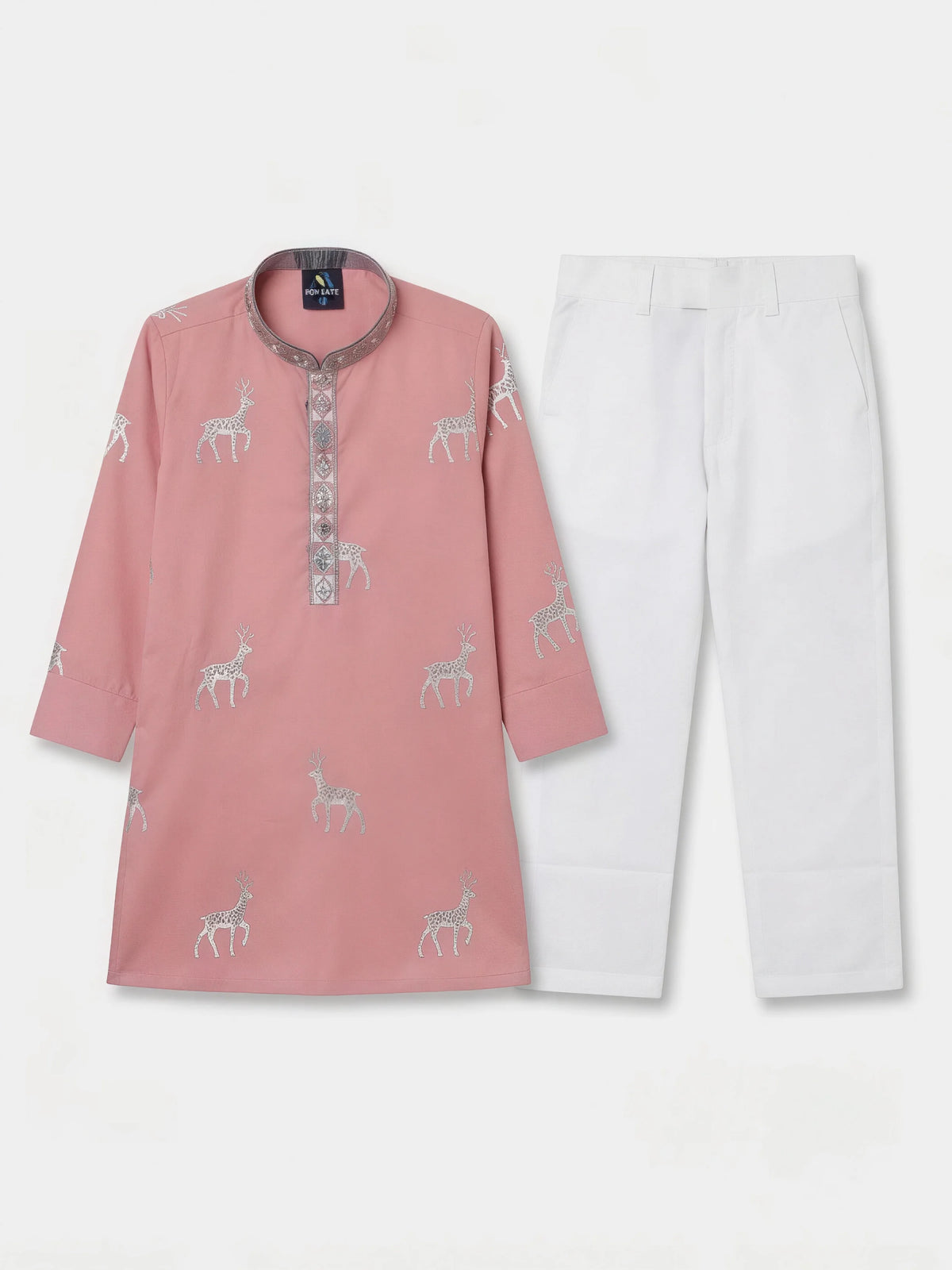 Pink Deer Print Kurta Pajama Set for Boys