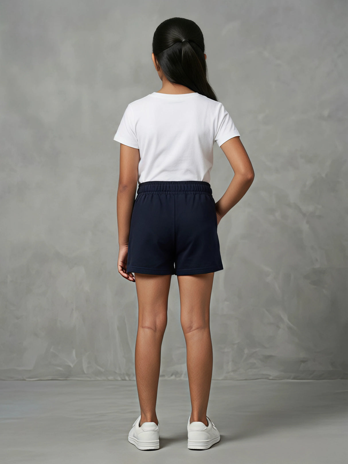 Girls Navy Blue Casual Cotton Shorts with Drawstring