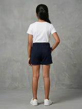 Girls Navy Blue Casual Cotton Shorts with Drawstring
