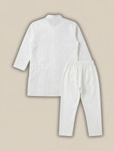 Boys White Textured Kurta Set.