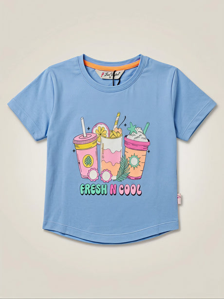 Girls Blue "Fresh N Cool" Summer Graphic Tee