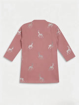 Pink Deer Print Kurta Pajama Set for Boys