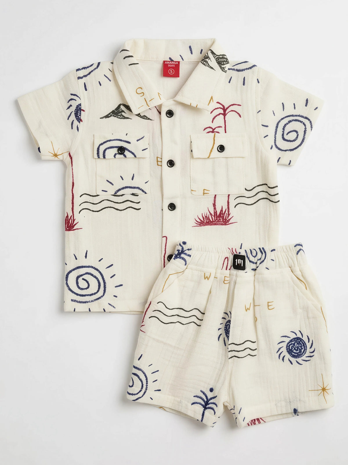 Blue Graphic Printed Cotton Boys Coordinate Set