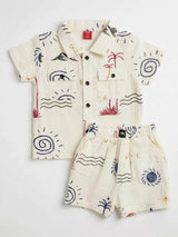 Blue Graphic Printed Cotton Boys Coordinate Set
