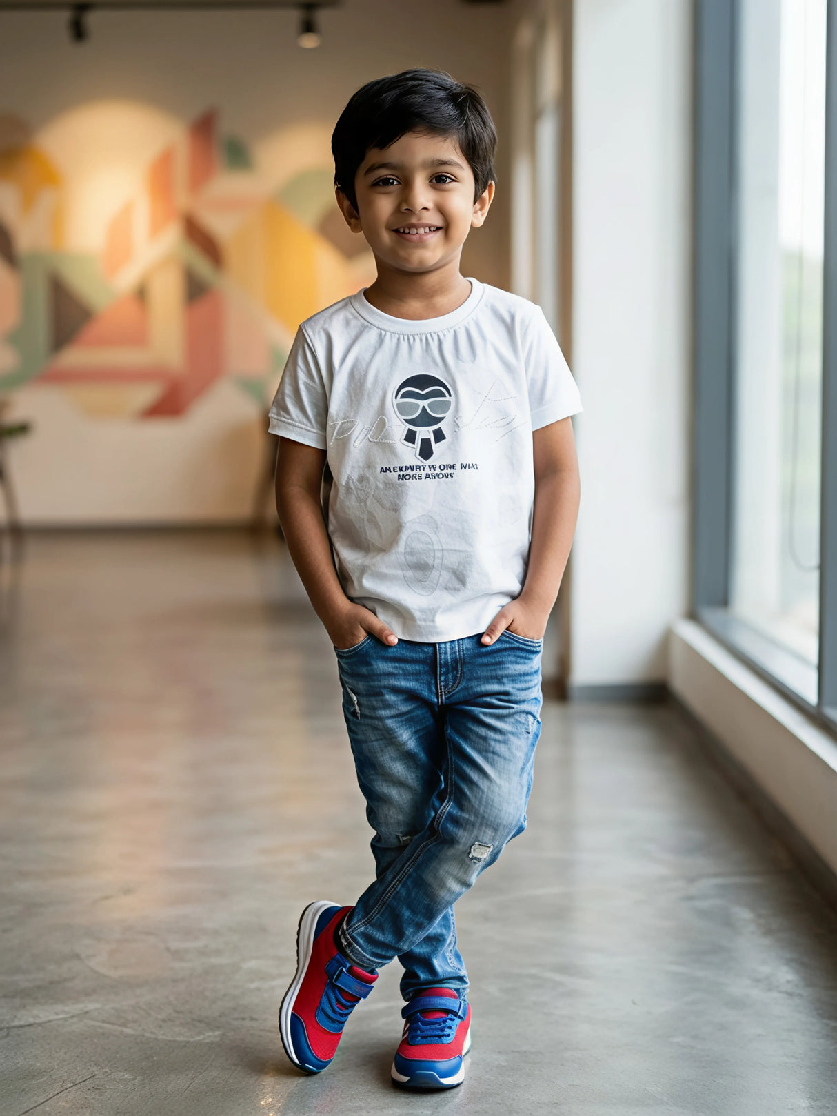 Boys White Graphic Print Cotton T-Shirt