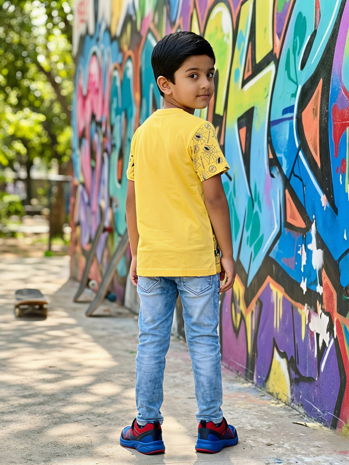 Boys Yellow Spider-Man Printed Cotton T-Shirt