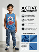 Boys Blue Captain America Printed Sleeveless T-Shirt