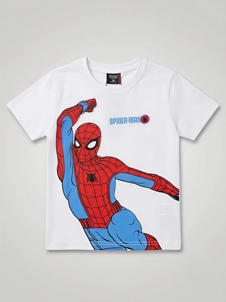 Boys White Spider-Man Graphic Print Cotton T-Shirt