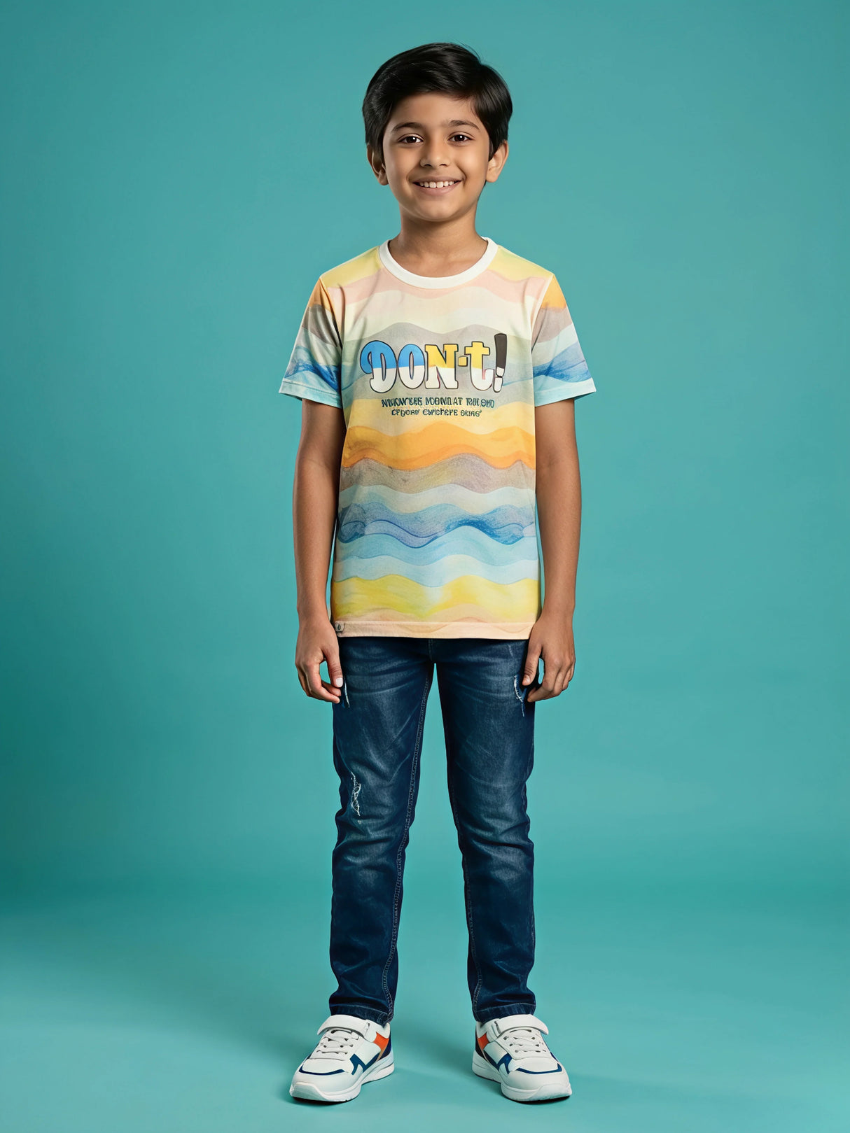 Boys Yellow Sunset Wave Graphic T-Shirt