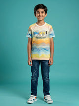Boys Yellow Sunset Wave Graphic T-Shirt