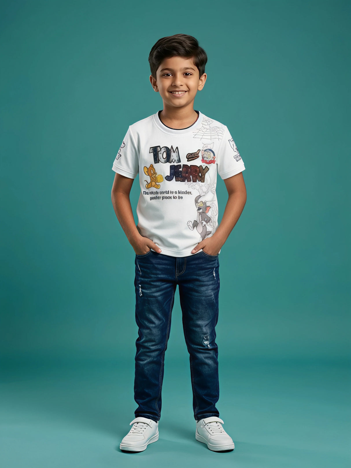 Boys White Tom and Jerry Graphic T-Shirt
