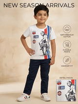 White Biker Graphic Print Round Neck T-Shirt Casual Wear