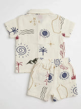 Blue Graphic Printed Cotton Boys Coordinate Set
