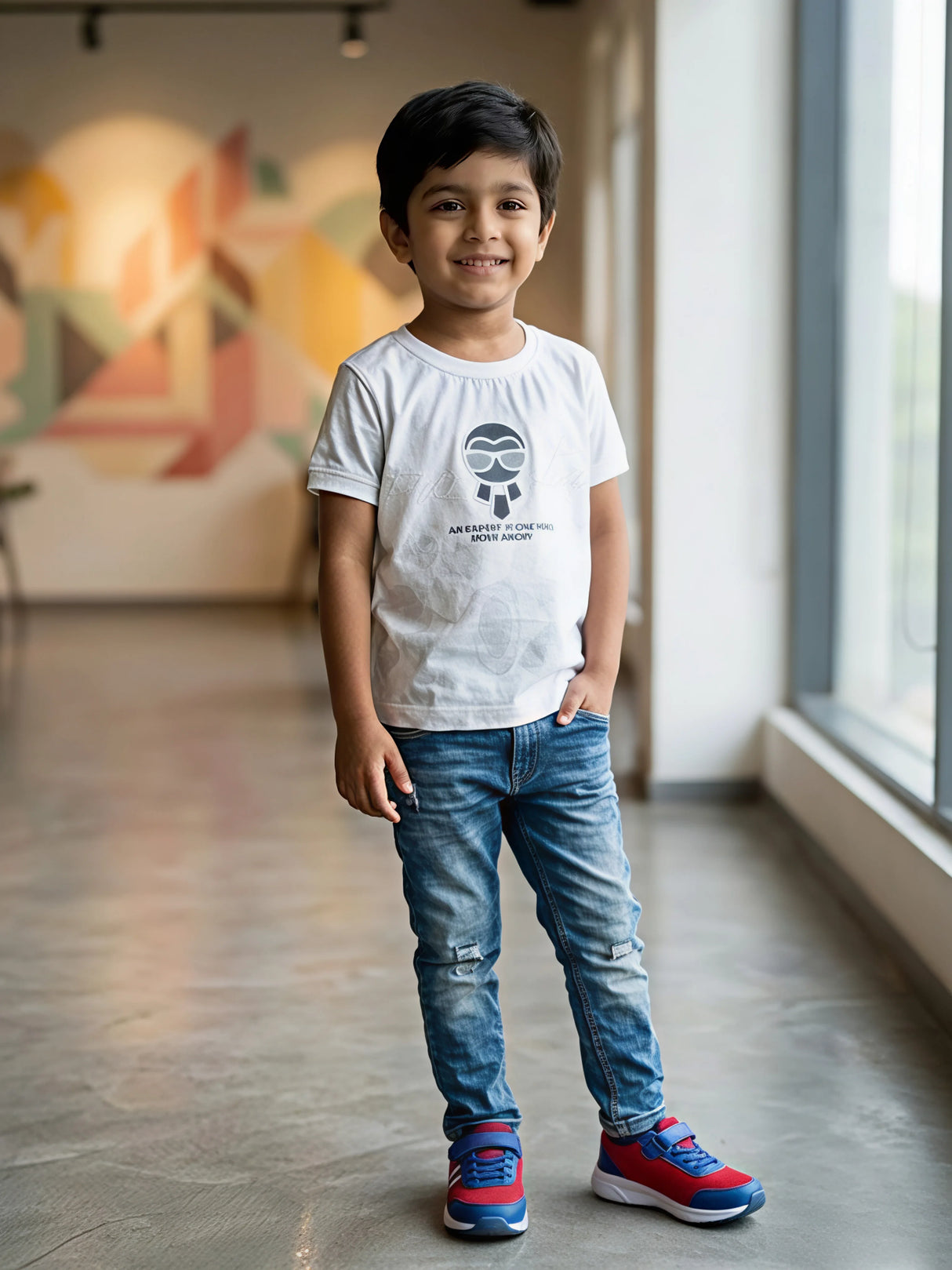 Boys White Graphic Print Cotton T-Shirt