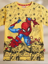 Boys Yellow Spider-Man Printed Cotton T-Shirt