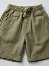 Boys’ Comfort-Stretch Cotton Drawstring Shorts - Olive Green