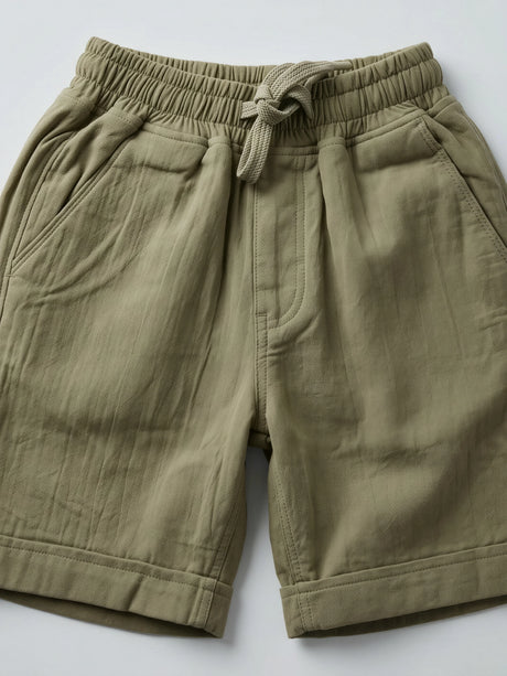 Boys’ Comfort-Stretch Cotton Drawstring Shorts - Olive Green