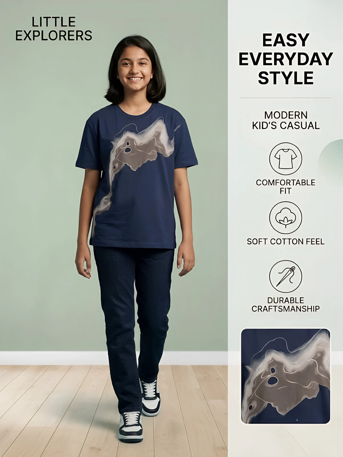Girls Navy Blue Abstract Print Tops
