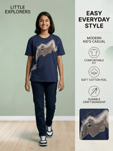 Girls Navy Blue Abstract Print Tops