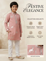 Pink Deer Print Kurta Pajama Set for Boys