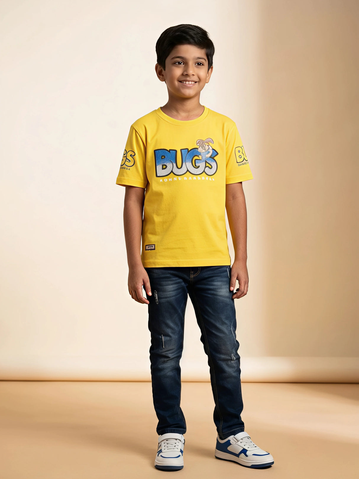 Boys Yellow Bugs Graphic Cotton T-Shirt
