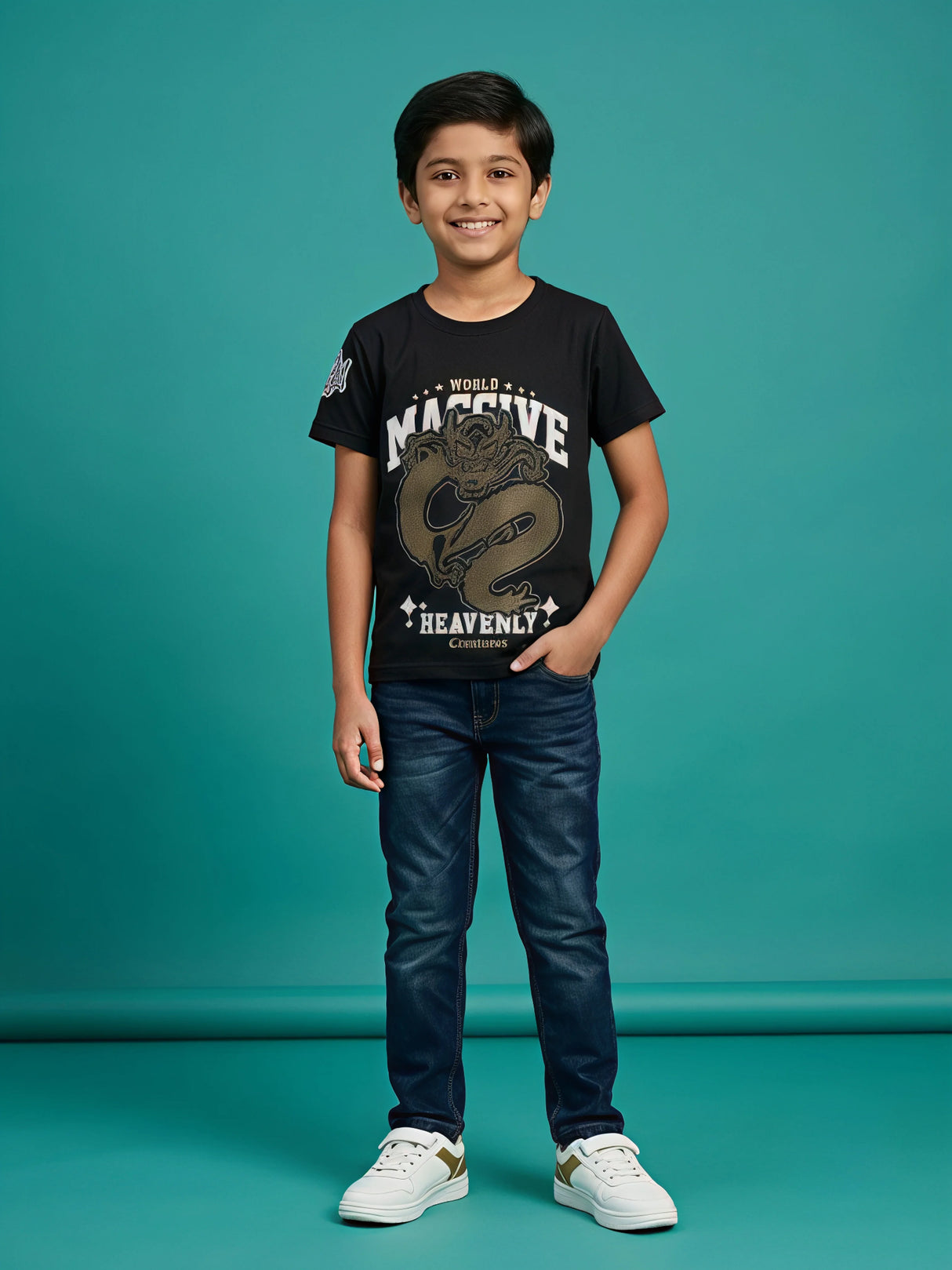 Boys Black Dragon Print T-Shirt - Massive Heavenly
