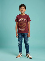 Boys Maroon Dragon Print Cotton T-Shirt