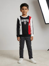 Boys black colorblocked graphic print full sleeve t-shirt for casual wear.