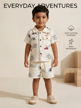 Blue Graphic Printed Cotton Boys Coordinate Set