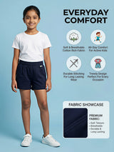 Girls Navy Blue Casual Cotton Shorts with Drawstring