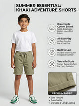 Boys’ Comfort-Stretch Cotton Drawstring Shorts - Olive Green