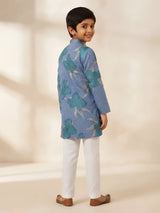 Blue Floral Embroidered Kurta Pajama Set for Boys