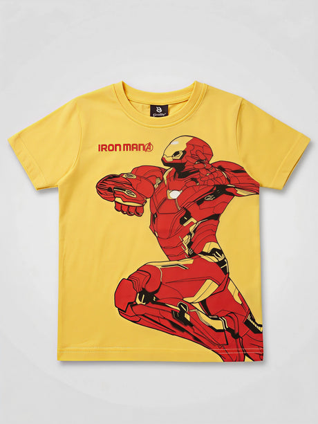 Boys Yellow Iron Man Graphic Cotton T-Shirt