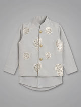 Cream Mirror Work Kurta Pajama with Jacket for Boys