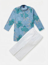 Blue Floral Embroidered Kurta Pajama Set for Boys