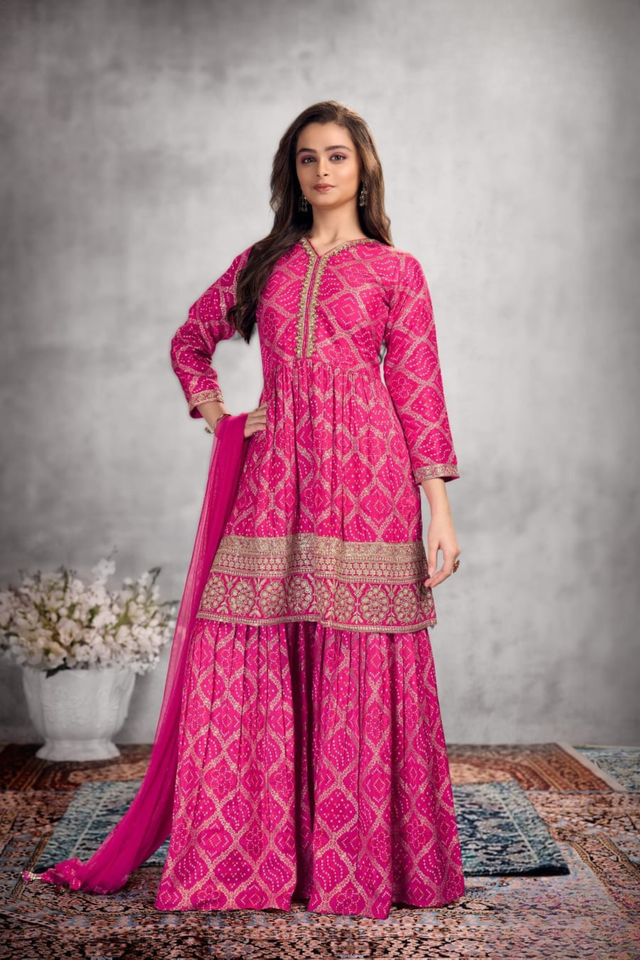 Sleeveless girls' Rani Pink party dress featuring a large 3D rose on the bodice and a full, voluminous skirt.