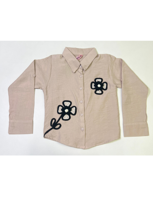 Girls' Floral Appliqué Button-Down Shirt