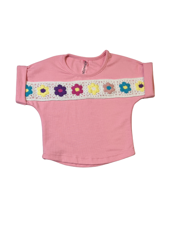 Girls' Floral Appliqué Button-Down Shirt