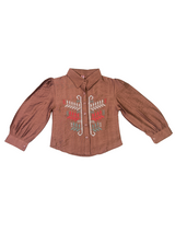 Girls' Embroidered Puff-Sleeve Collared Shirt