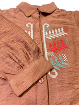 Girls' Embroidered Puff-Sleeve Collared Shirt