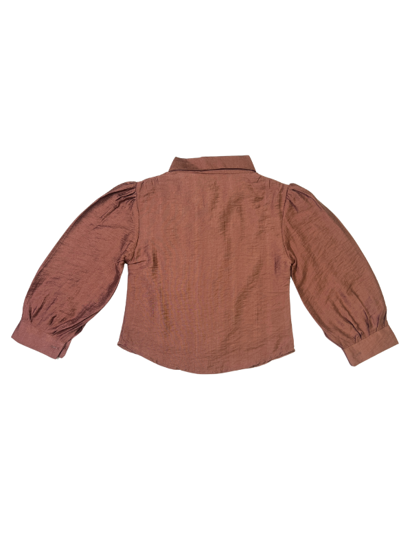 Girls' Embroidered Puff-Sleeve Collared Shirt