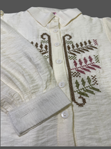 Girls' Embroidered Puff-Sleeve Collared Shirt