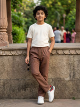 Boys' Earth-Tone Textured Cotton Pants - Brown