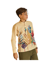Boys' Yellow Abstract Leaf Print Kurta / Mandarin Collar Shirt