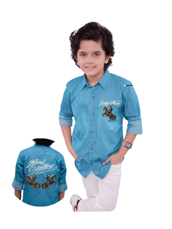 Boys' Blue Denim-Look Equestrian Shirt