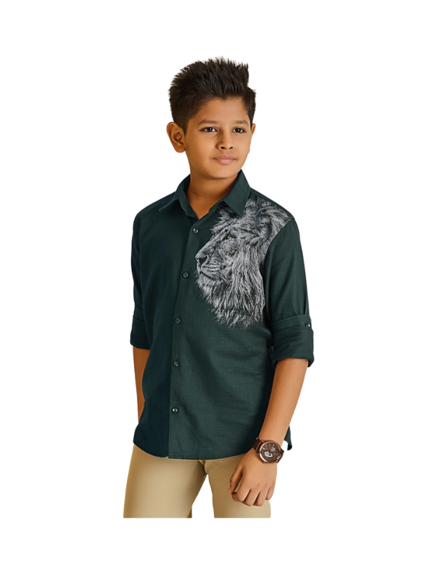 Boys' Forest Green Lion Graphic Shirt